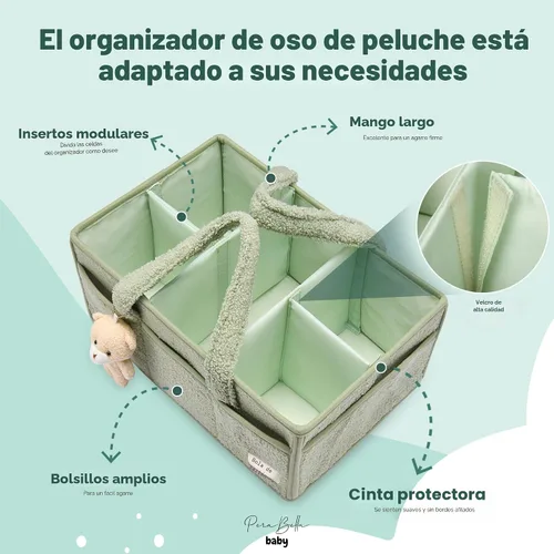 Miniatura 2 de PeraBella Organizador de pañales para bebé con asa, cesta de regalo de ducha para niños y niñas, cesta de almacenamiento de pañales portátil