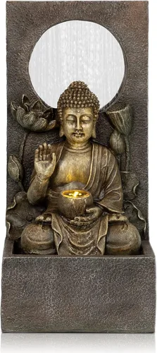 Miniatura 12 de Ferrisland Fuente de agua de 5 niveles con tronco de árbol, fuente grande con luces LED y bomba, 39.8" de alto, fuente independiente