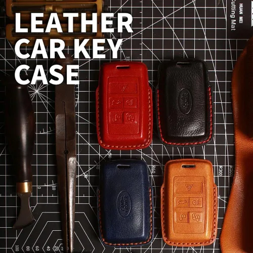 Miniatura 5 de SANRILY Funda de piel auténtica hecha a mano para llavero Land Rover 2021 2020 Range Evoque Sport y Jaguar Key Fob sin llave completa con llavero