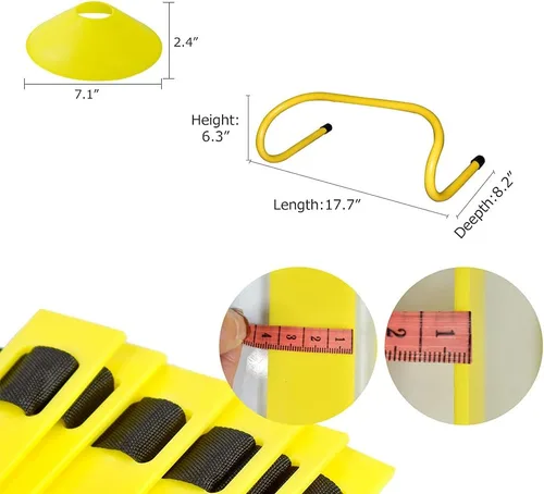 Miniatura 3 de TNZMART Escalera de agilidad y conos de disco, juego de entrenamiento de peldaños ajustables con 10 conos deportivos de plástico para entrenamiento