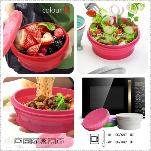 Miniatura 3 de IYYI ME.FAM - Cuenco plegable de silicona con tapa, cuenco de viaje plegable de 27.1 fl oz para camping, senderismo, resistente al calor