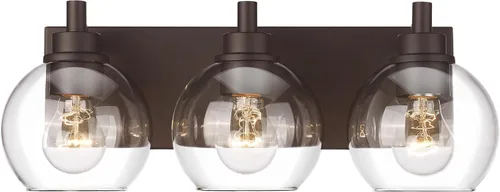 Miniatura 30 de Accesorios de iluminación de baño, luz de tocador mate negra de 2 luces, apliques de pared modernos con pantalla de globo de vidrio transparente