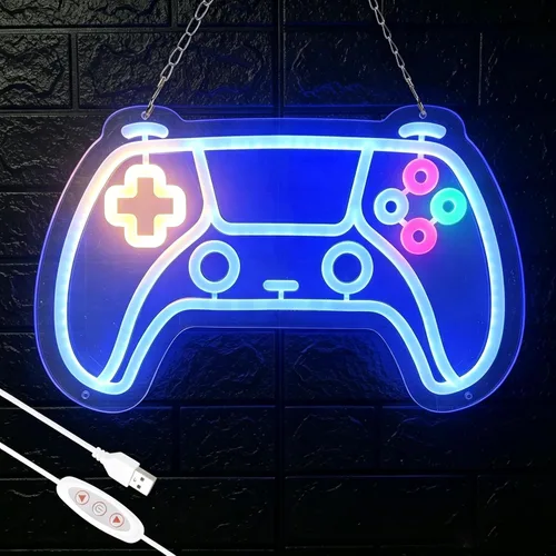 Letrero de neón para decoración de habitación, 15 x 9 pulgadas, letreros de neón azules para juegos con alimentación USB e interruptor de atenuación