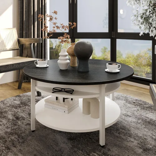 Miniatura 8 de FABATO Mesa de Centro Redonda con Tapa Elevable con Almacenamiento y Compartimento Oculto, 26.77'' Mesa de Centro Estilo Granja para Sala de Estar