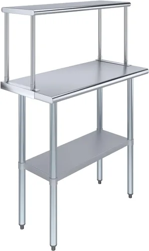 Miniatura 11 de Mesa de trabajo de acero inoxidable con estante ancho de un solo nivel Combo de mesa de preparación de cocina de metal y estantes