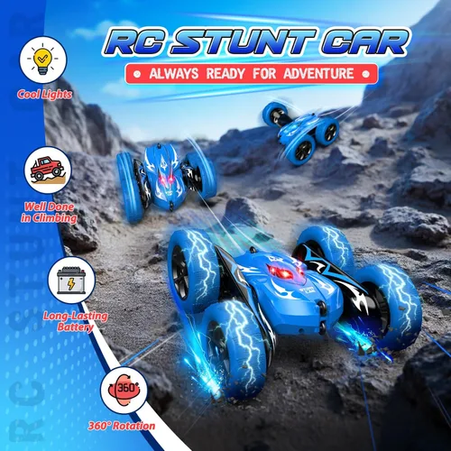 Miniatura 2 de Excitobo Coche de Control Remoto, Coches RC para Niños de 4, 5, 6, 7, 8, 9, 10, 11, 12 Años, Coche RC de Derrape 4WD Recargable con Doble Cara y Azul