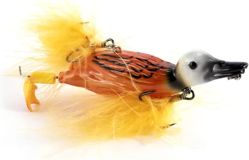 Miniatura 10 de Dr.Fish Topwater - Señuelo de pesca de pato de 4.1 pulgadas, realista, 3D, anzuelos de plumas de cebo duro flotantes, cebo artificial, lucio, lucio