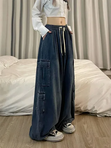 Miniatura 2 de Pantalones de mezclilla holgados Grunge Y2K Emo Alt Cargo Pant Fairycore Demin Aesthetic Jogger Pantalones de chándal Hiphop Cordón Streetwear