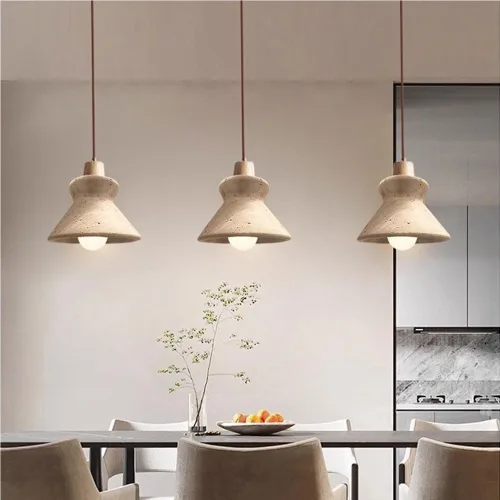 Miniatura 2 de Kitchen Island Pendant Light Retro Yellow Cave Stone Hanging Lamp Mid Century Single Head Solid Wood Chandelier for Restaurant Bar Bedroom Club
