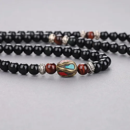 Miniatura 11 de COAI Pulsera de piedra obsidiana negra Collar Mala Beads 108