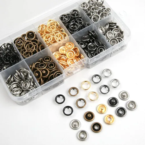 Miniatura 5 de GTAAOY 100 juegos de botones de presión de metal de 0.374 in perfectos para ropa, sombreros y costura, 5 colores de broches huecos con alicates