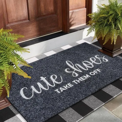 Miniatura 2 de Tapete de bienvenida para entrada con lindos zapatos, quítatelos en las alfombras de la puerta delantera de 24"x 36" con respaldo de goma, tapete