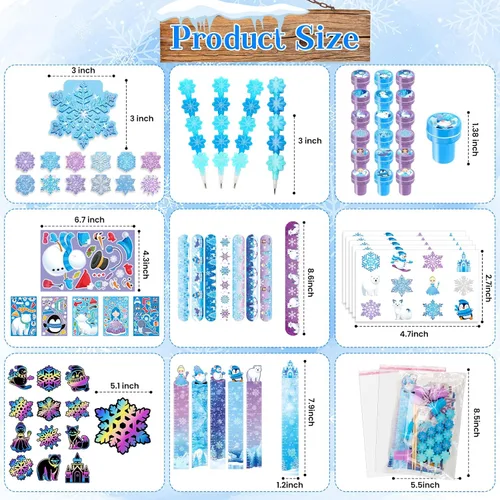 Miniatura 3 de BenLouis 216 piezas de papelería escolar congelada, regalos de fiesta de copo de nieve de invierno, regalo de aula, premios de recompensa a granel