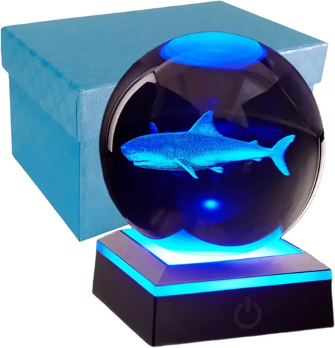 Miniatura 13 de Lámpara de noche de bola de cristal 3D con base LED - Lámpara de bola de cristal en forma de pez para cumpleaños, festividades, regalos de Navidad