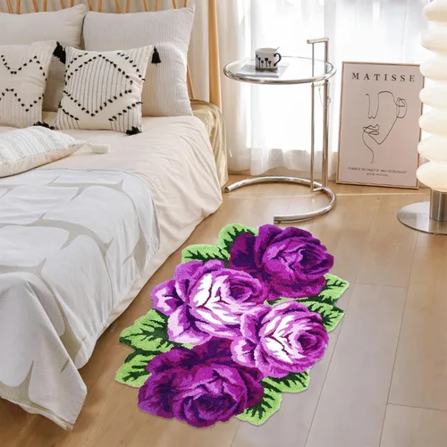 Miniatura 25 de Alfombrilla Abreeze con 4 rosas, alfombrillas con diseño de flores azul, hecha a mano, antideslizante (no se desliza), alfombrilla moderna, de puede