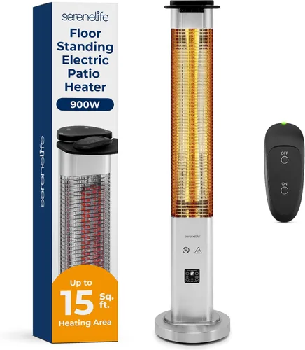 SereneLife Calentador eléctrico para patio al aire libre, calentador infrarrojo de 900 W con control remoto, reflector de aluminio, diseño
