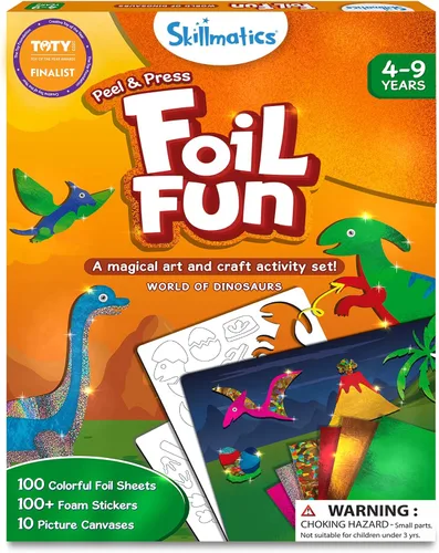 Skillmatics Foil Fun - Dinosaurios, arte sin desorden para niños, kits de manualidades y suministros, actividad creativa de bricolaje, juguetes de