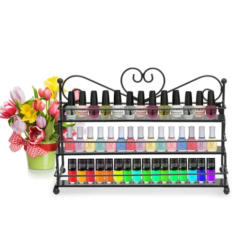 Miniatura 4 de Dazone Estante de metal montado de 3 niveles para esmalte de uñas, estante de pared, aceites esenciales, organizador de perfumes (negro)