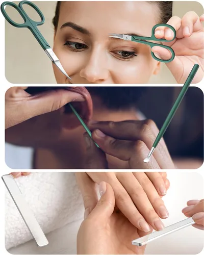 Miniatura 4 de Bonito juego de aseo premium 5 en 1: cortaúñas, lima, púa de orejas, tijeras para el cabello facial y espejo en una elegante caja de almacenamiento