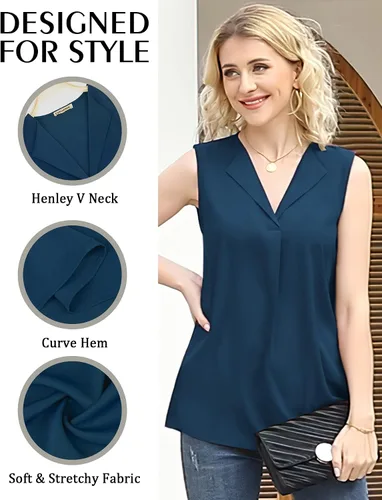 Miniatura 2 de Unixseque Blusa casual sin mangas con cuello en V para mujer, blusas de verano para oficina y trabajo