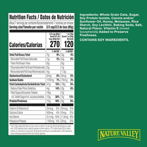 Miniatura 2 de Nature Valley Granola proteica, granola de avena y miel, bolsa resellable para aperitivos, tamaño familiar, 17 onzas