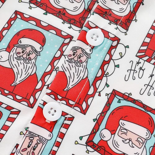 Miniatura 6 de JEELLIGULAR Conjunto de pantalones cortos y camisa con botones y estampado de Papá Noel para niños pequeños