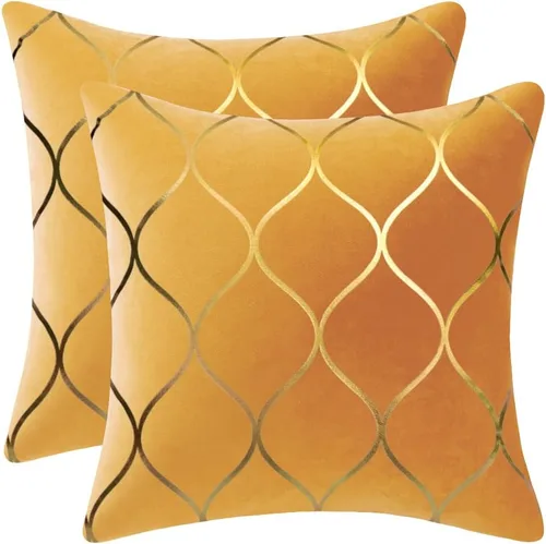 Miniatura 11 de DEZENE Fundas de almohada de terciopelo dorado de 16 x 16 pulgadas: paquete de 2 fundas de almohada cuadradas decorativas para dormitorio, sofá