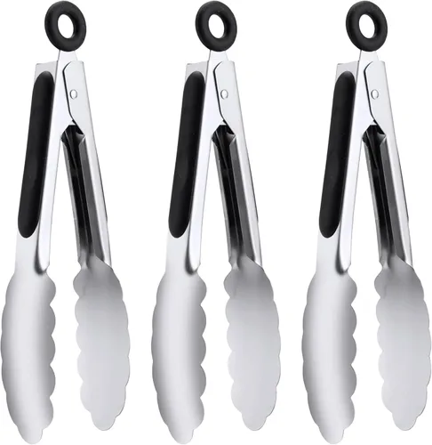 Juego de 3 pinzas de cocina pequeñas de 7 pulgadas, pinzas de hielo de acero inoxidable, pinzas para alimentos, mini pinzas para servir aperitivos,