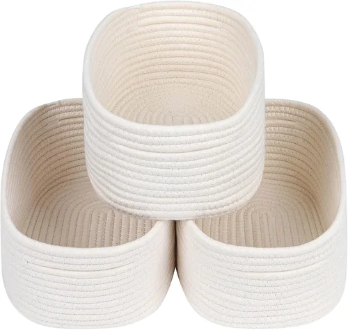 Miniatura 15 de CubesLand Cesta rectangular de organización/almacenamiento, cestas tejidas de cuerda de algodón natural para organizar, cesta pequeña para niños