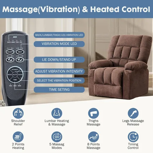 Miniatura 4 de DUMOS Rocker - Silla reclinable giratoria con masaje por vibración y calefacción lumbar, sillón reclinable de tela de felpilla giratoria de 270°