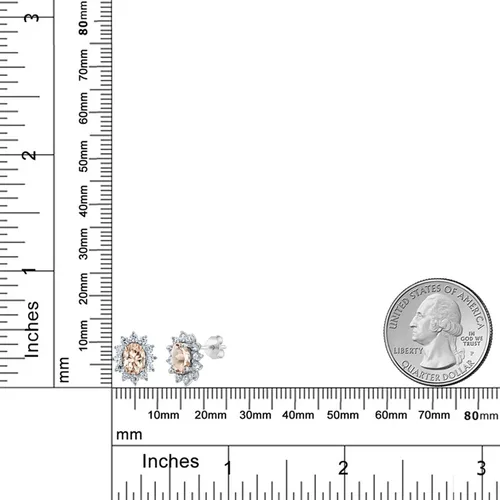 Miniatura 62 de Gem Stone King Aretes ovalados de plata de ley 925 de 0.276 x 0.197 in con piedra natal de la princesa Diana, estilo halo real para mujeres