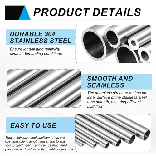 Miniatura 4 de uxcell Tubo capilar de acero inoxidable 304, tubería de 3.3 mm de diámetro interior, 4.9 mm de diámetro exterior, 300 mm de longitud, 0.8 mm