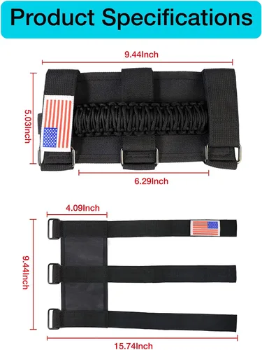 Miniatura 7 de GAIZON Paquete de 4 asas de agarre con paracord para barra enrollable para accesorios de Jeep Wrangler CJ YJ TJ JL JK LJ JLU JKU Sahara Freedom