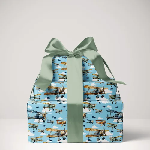 Miniatura 6 de Dtiafu Rollo de papel de regalo de avión – Envoltura de regalo de aviones vintage con diseño de nube de cielo azul para niños, baby shower