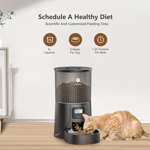 Miniatura 3 de PETULTRA Comedero automático para gatos: dispensador de alimentos para gatos con temporizador de 4 litros, programable de 1 a 6 comidas para gatos