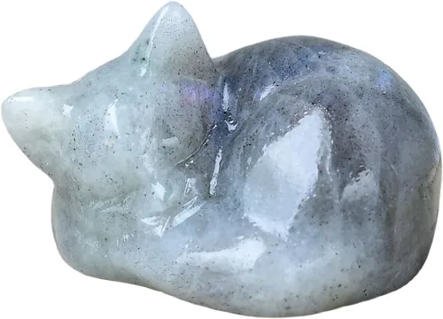 Miniatura 8 de Decoración de cristales de gato de granate natural, estatua de gato dormido, piedras preciosas pulidas de cristal curativo, piedras preciosas
