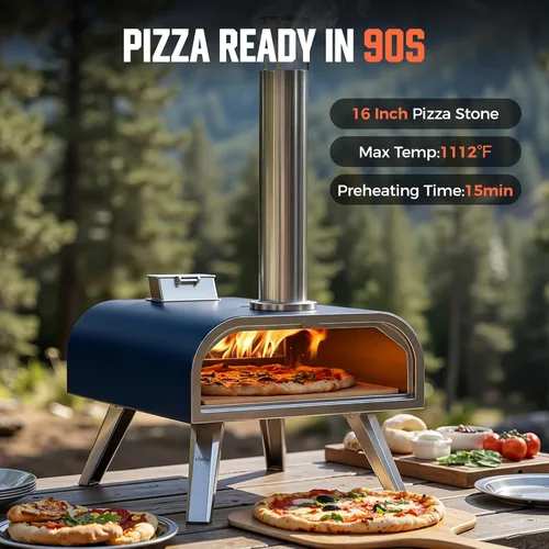 Miniatura 3 de BIG HORN 16" Multi-Fuel Outdoor Pizza Oven – 2-in-1 Wood-Fired & Gas Compatible (Burner Sold Separately), 1112°F Outdoor Stainless Pizza Cooker