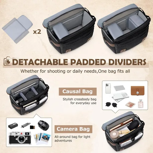 Miniatura 2 de RAINSMORE - Bolsa de cámara de lona, estuche para cámara DSLR/SLR/sin espejo, bolsas de hombro compactas para fotógrafos con funda para la lluvia