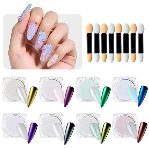 Beetles - Polvo cromado para uñas, efecto espejo metálico, holográfico aurora, sirena perla, brillantina, polvo cromado para uñas de gel, manicura,