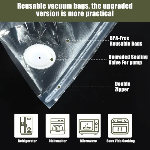 Miniatura 6 de 40 bolsas reutilizables de sellado al vacío para alimentos, 20 unidades grandes (13.4 x 10.2 pulgadas) y 20 bolsas compactas selladoras al vacío