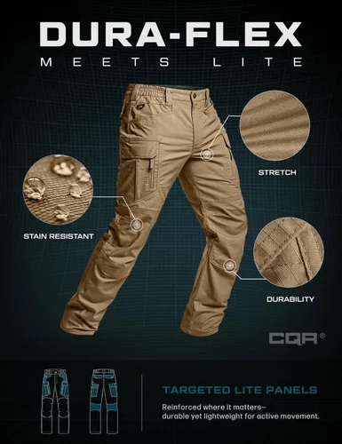 Miniatura 108 de CQR – Pantalones tácticos elásticos tipo cargo para hombre, resistentes al agua, de tela ripstop (antidesgarros), ligeros, ideales para uso diario