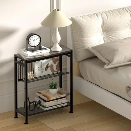Miniatura 2 de Mesa auxiliar para espacios pequeños, mesa auxiliar estrecha con soporte para revistas, mesa auxiliar delgada de diseño 2 en 1, mesita de noche Gris