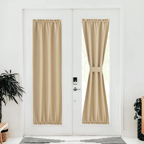 Miniatura 20 de NICETOWN Cortinas opacas unicolor con aislamiento térmico para puerta francesa, granja, oscurecimiento de habitación, puertas y ventanas de Marrón