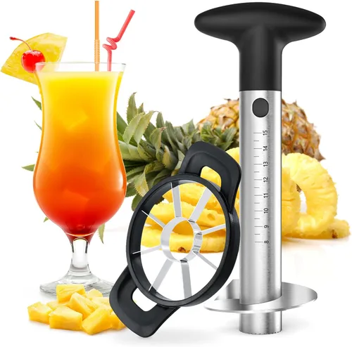 OOKUU Cortador de descorazonador de piña, cortador de piña de acero inoxidable [mejorado, reforzado, hoja más gruesa], removedor de núcleo de piña