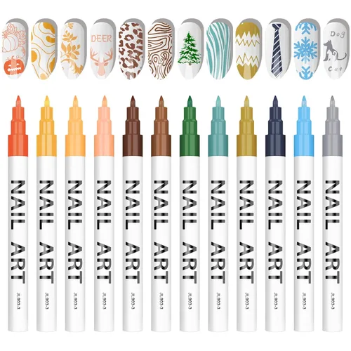 Miniatura 10 de 1 unidad de lápices blancos para arte de uñas, Kalolary 0.5mm marcadores de arte de uñas, punto de grafiti, lápiz de puntos, pincel de dibujo