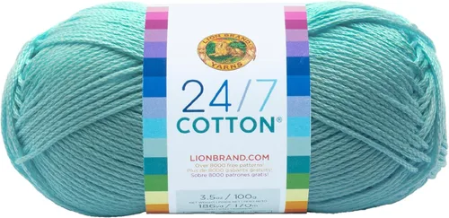 Miniatura 100 de Lion Brand Yarn, Hilo ligero mercerizado de algodón 24/7 para tejer, ganchillo y manualidades, Almirante, 1 paquete, 185 yardas de fibra natural