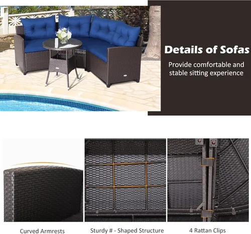 Miniatura 6 de Tangkula Juego de sofá modular de 4 piezas, media luna para todo tipo de clima, juego de muebles de patio esquineros resistentes con mesa auxiliar