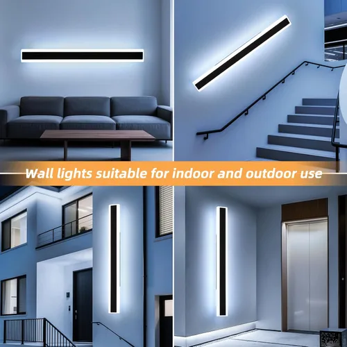 Miniatura 82 de Luz de pared exterior moderna de 47 pulgadas, accesorios de iluminación exterior de acrílico negro de 3000K, montaje en pared, luces de porche