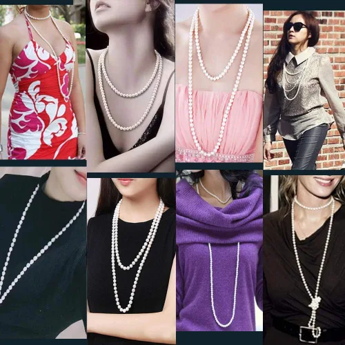 Miniatura 5 de Collar para mamá, regalo para el día de la madre, collar de perlas largas en Y Boho de 0.236 pulgadas con perlas falsas con cuentas, collares