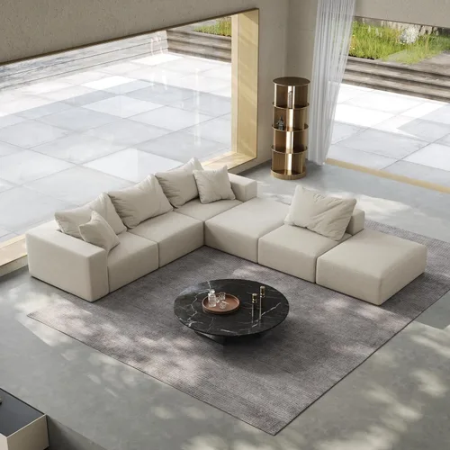 Miniatura 8 de Sofá modular de gran tamaño de 162 pulgadas, moderno sofá modular tapizado en forma de L de felpilla con 6 almohadas, combinación gratuita de sofá